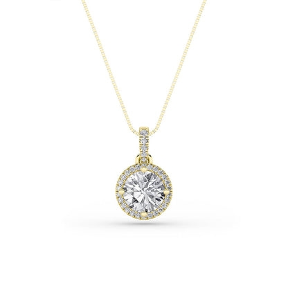1.5CTW Round Lab-Grown Diamond Prong Halo Pendant 26 Stones