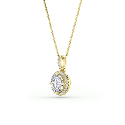 1.5CTW Round Lab-Grown Diamond Prong Halo Pendant 26 Stones