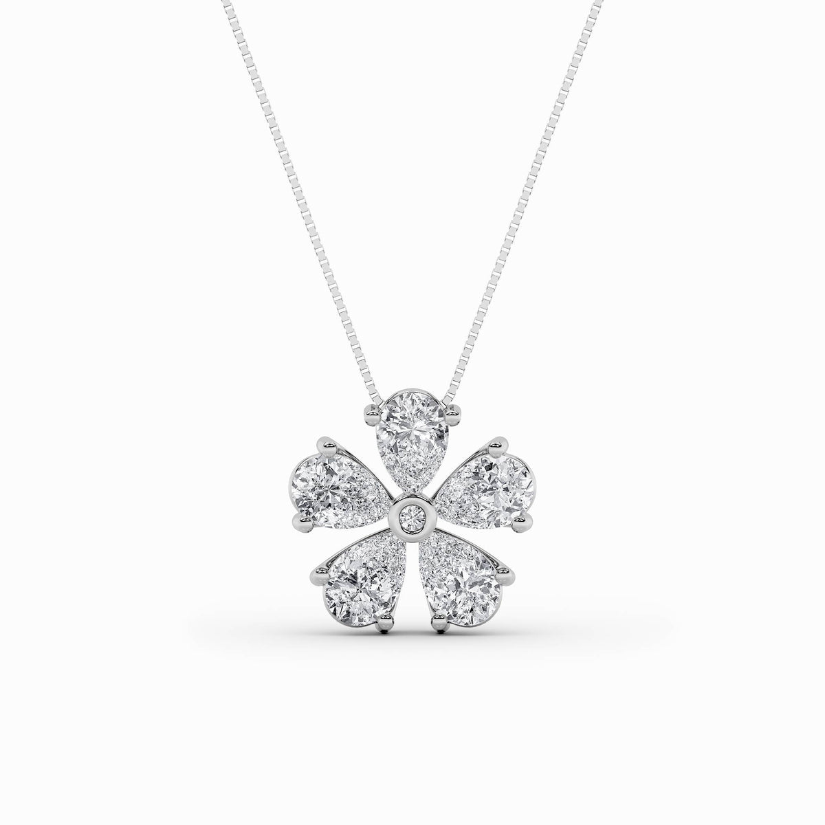 1.5CTW Pear Lab-Grown Diamond Bezel Prong Floral Pendant 6 Stones