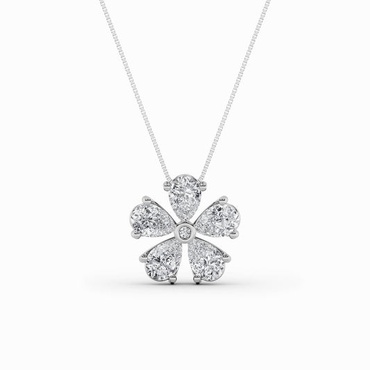 1.5CTW Pear Lab-Grown Diamond Bezel Prong Floral Pendant 6 Stones