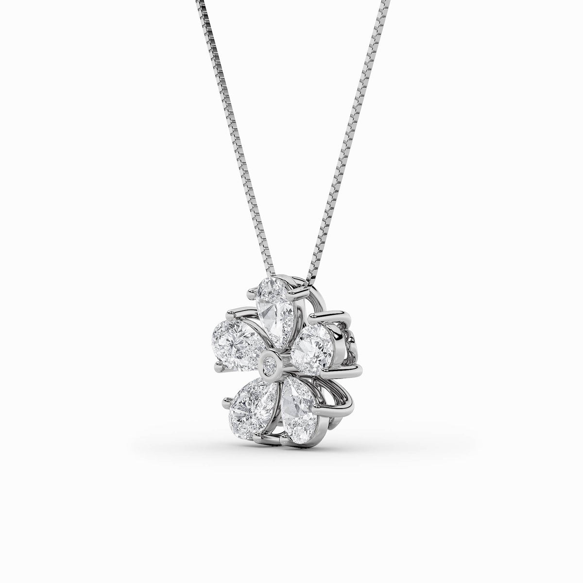 1.5CTW Pear Lab-Grown Diamond Bezel Prong Floral Pendant 6 Stones