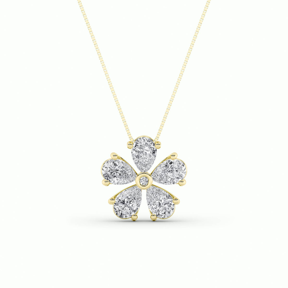 1.5CTW Pear Lab-Grown Diamond Bezel Prong Floral Pendant 6 Stones