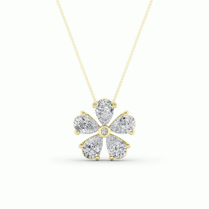 1.5CTW Pear Lab-Grown Diamond Bezel Prong Floral Pendant 6 Stones
