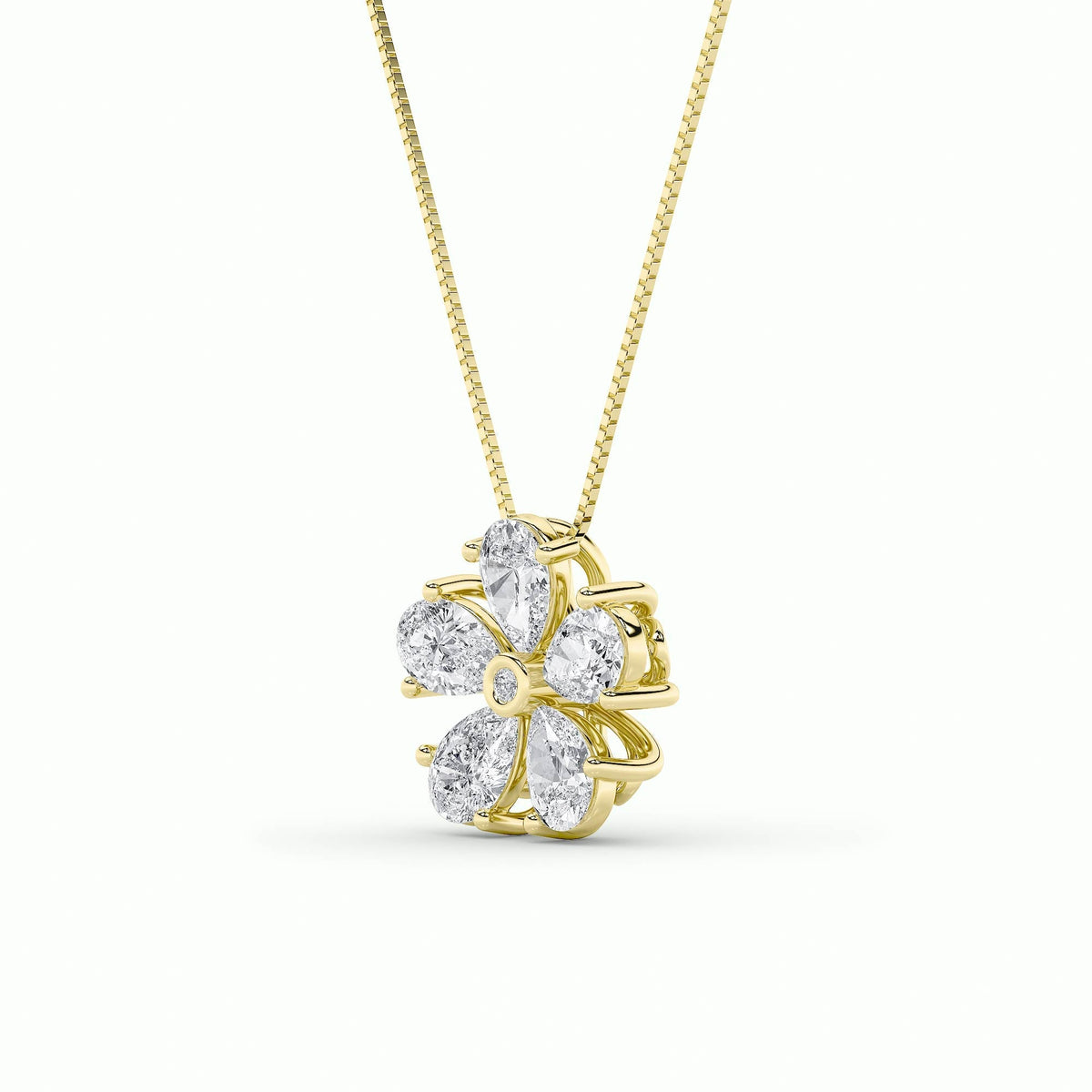 1.5CTW Pear Lab-Grown Diamond Bezel Prong Floral Pendant 6 Stones