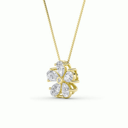 1.5CTW Pear Lab-Grown Diamond Bezel Prong Floral Pendant 6 Stones
