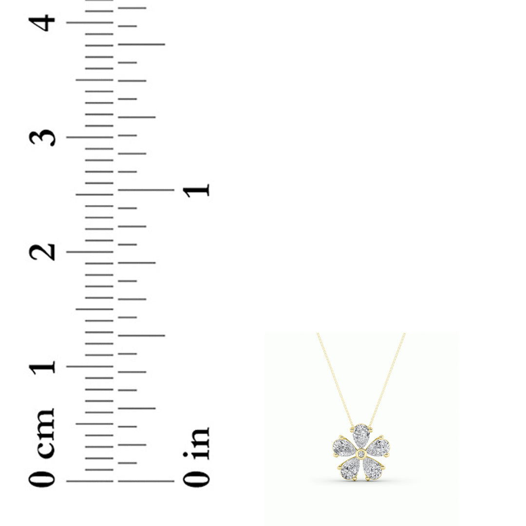 1.5CTW Pear Lab-Grown Diamond Bezel Prong Floral Pendant 6 Stones