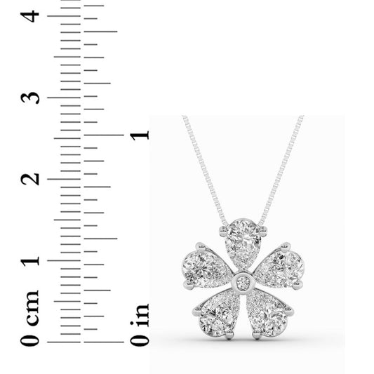 2.5CTW Pear Lab-Grown Diamond Bezel Prong Floral Pendant 6 Stones