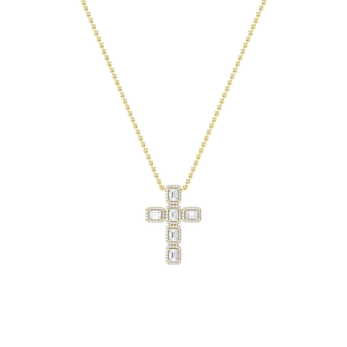 3CTW Emerald Lab-Grown Diamond Prong Cross Pendant 114 Stones