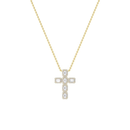 3CTW Emerald Lab-Grown Diamond Prong Cross Pendant 114 Stones