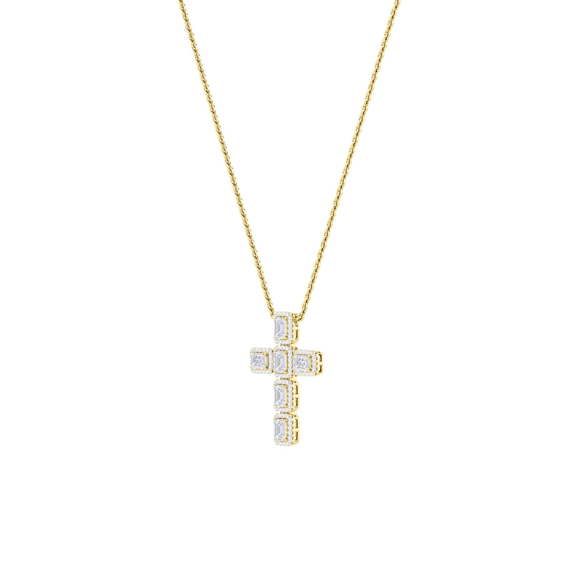 3CTW Emerald Lab-Grown Diamond Prong Cross Pendant 114 Stones