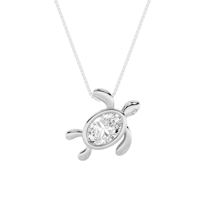 1.5CTW Oval Lab-Grown Diamond Prong Bezel Set Turtle Pendant 3 Stones