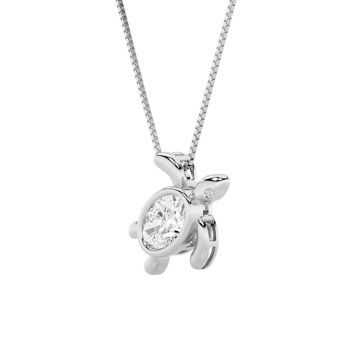 1.5CTW Oval Lab-Grown Diamond Prong Bezel Set Turtle Pendant 3 Stones