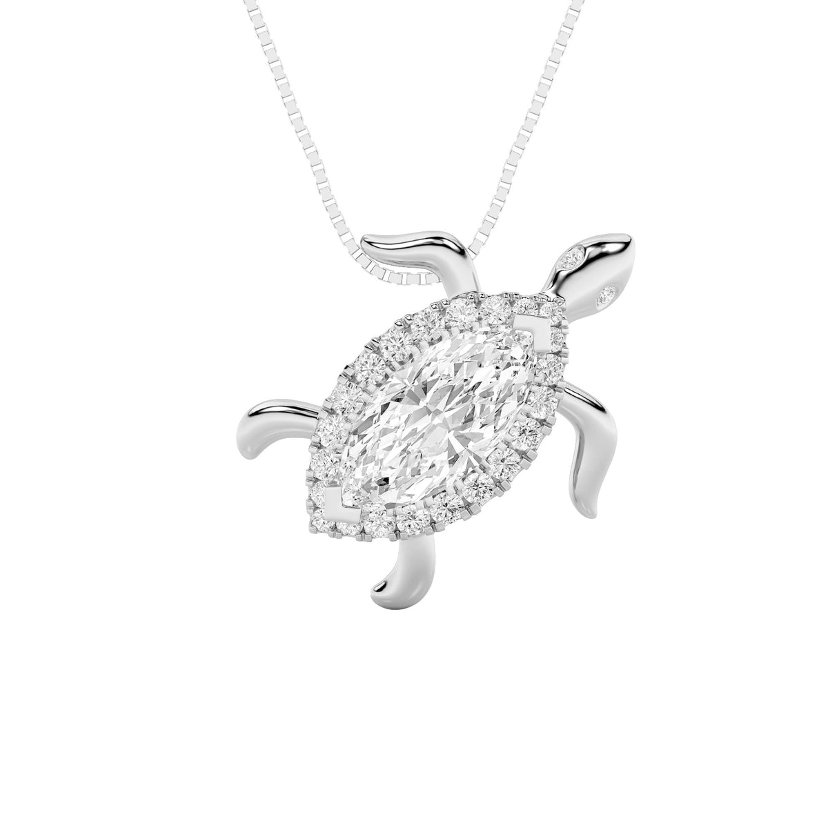 2CTW Marquise Lab-Grown Diamond Accented Turtle Pendant 25 Stones