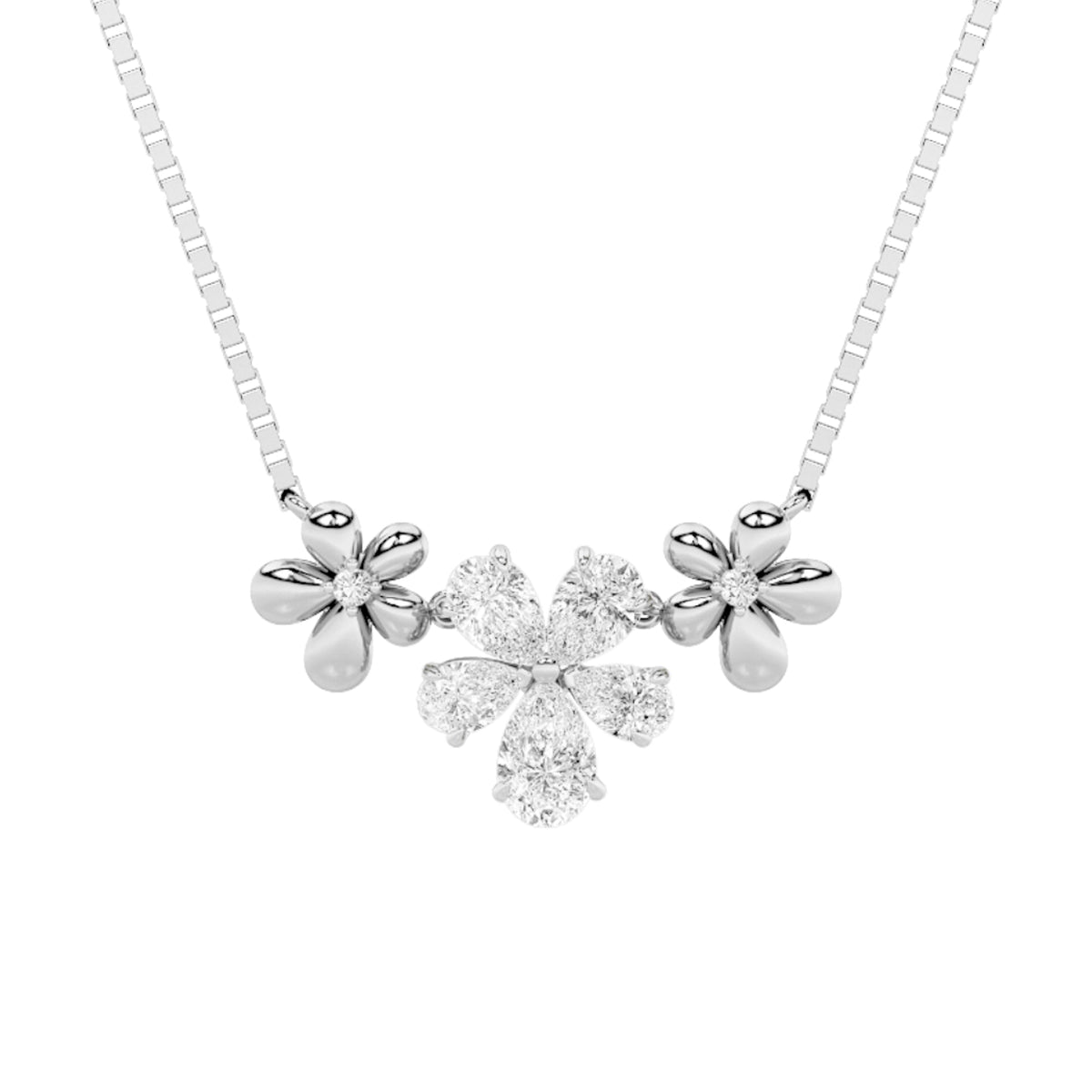 2CTW Pear Lab-Grown Diamond Prong Fancy Flower Necklace 7 Stones