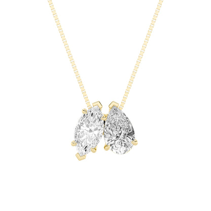 2.5CTW Pear Fancy Yellow & White Lab-Grown Diamond Two Stone Fancy Pendant 2 Stones