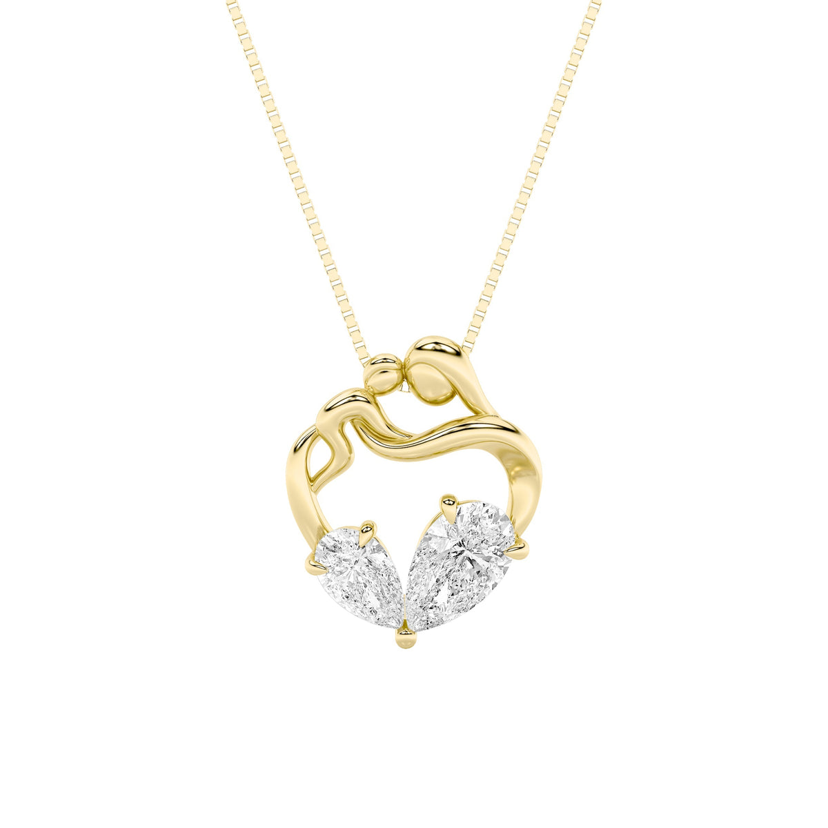 3CTW Pear Lab-Grown Diamond Prong Mother & Child Heart Pendant 2 Stones