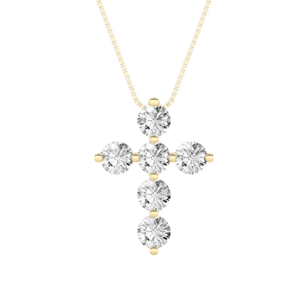 1.5CTW Round Lab-Grown Diamond Prong Cross Pendant 6 Stones 14.5mm Width