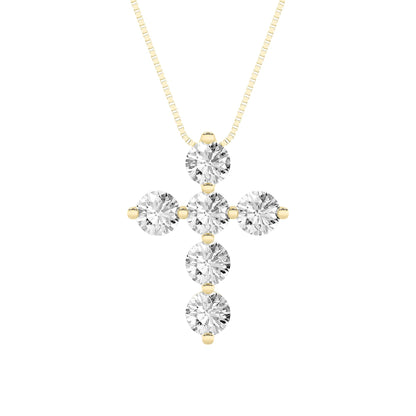 1.5CTW Round Lab-Grown Diamond Prong Cross Pendant 6 Stones 14.5mm Width