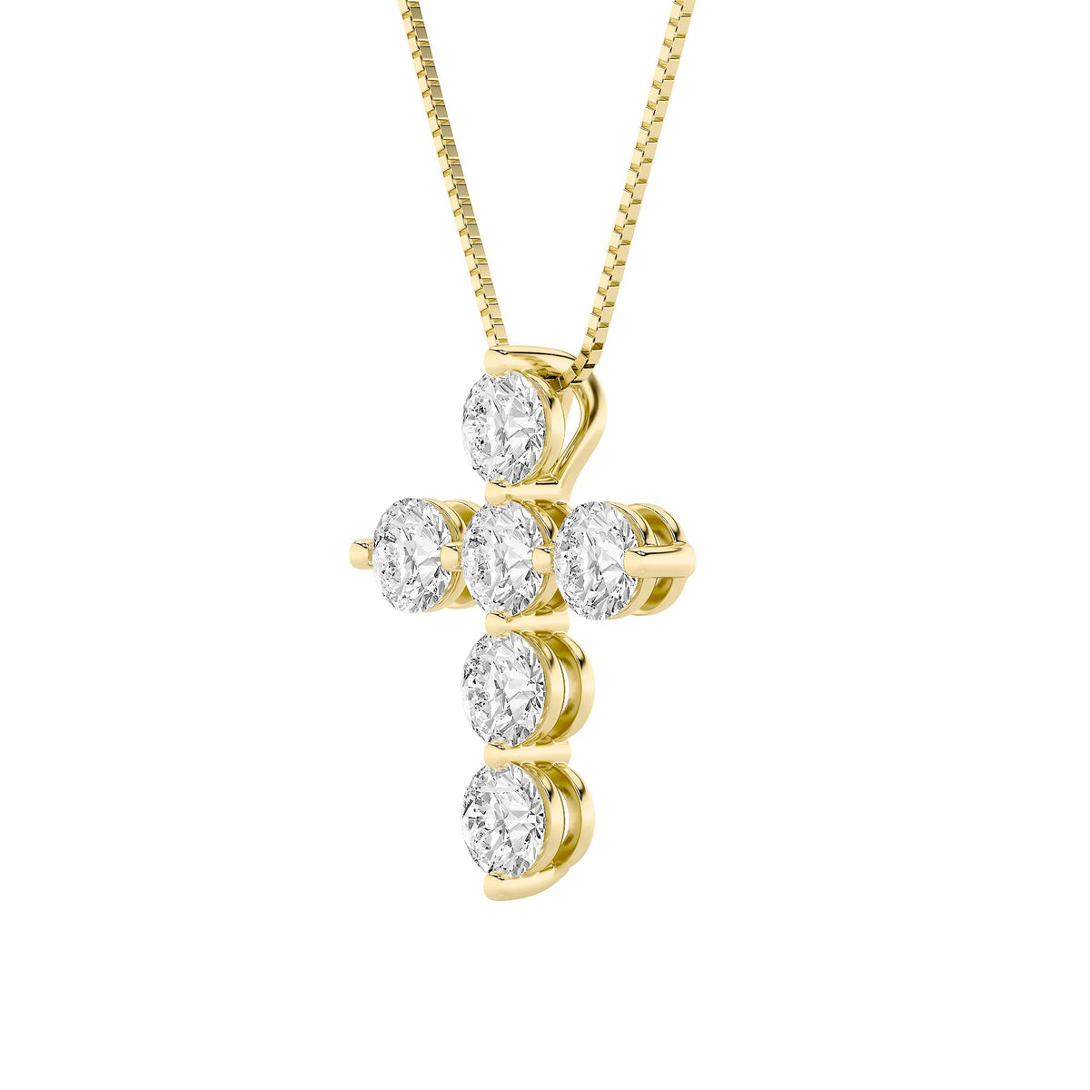 1.5CTW Round Lab-Grown Diamond Prong Cross Pendant 6 Stones 14.5mm Width