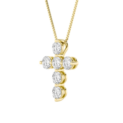 1.5CTW Round Lab-Grown Diamond Prong Cross Pendant 6 Stones 14.5mm Width