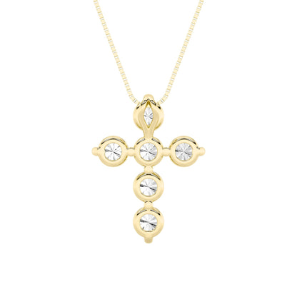 1.5CTW Round Lab-Grown Diamond Prong Cross Pendant 6 Stones 14.5mm Width