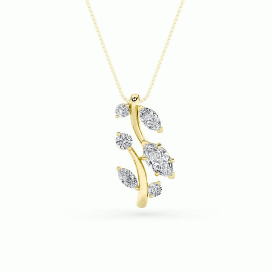 1.5CTW Marquise Lab-Grown Diamond Leaf Motif Fashion Pendant 6 Stones 8mm Width