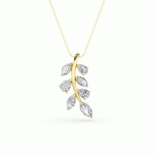 1.5CTW Marquise Lab-Grown Diamond Leaf Motif Fashion Pendant 7 Stones
