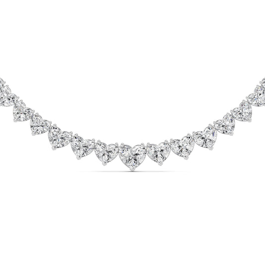 65CTW Heart Lab-Grown Diamond Prong Tennis Necklace 65 Stones