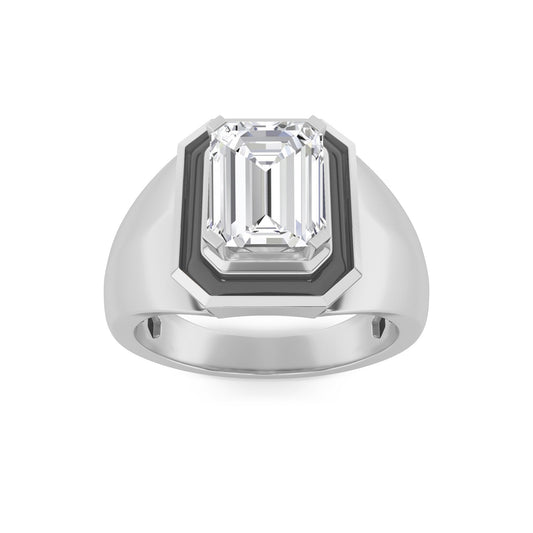 3CTW Emerald Lab-Grown Diamond Prong Men's Ring 1 Stone 15mm Width