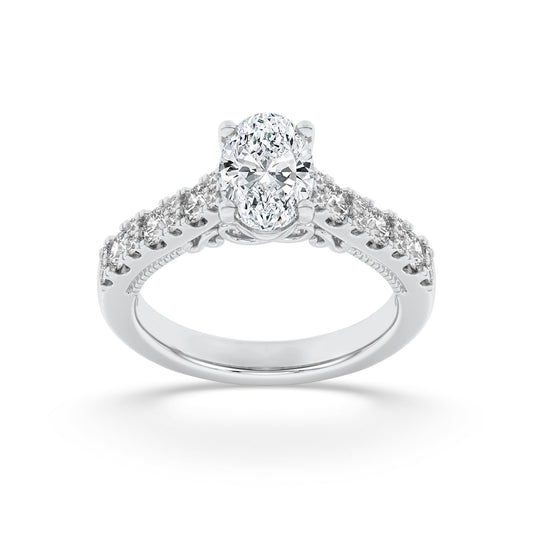 2CTW Oval Lab-Grown Diamond Prong Accented Milgrain Engagement Ring 25 Stones