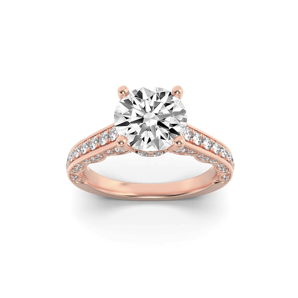 2CTW Round Lab-Grown Diamond Prong Accented Engagement Ring 69 Stones