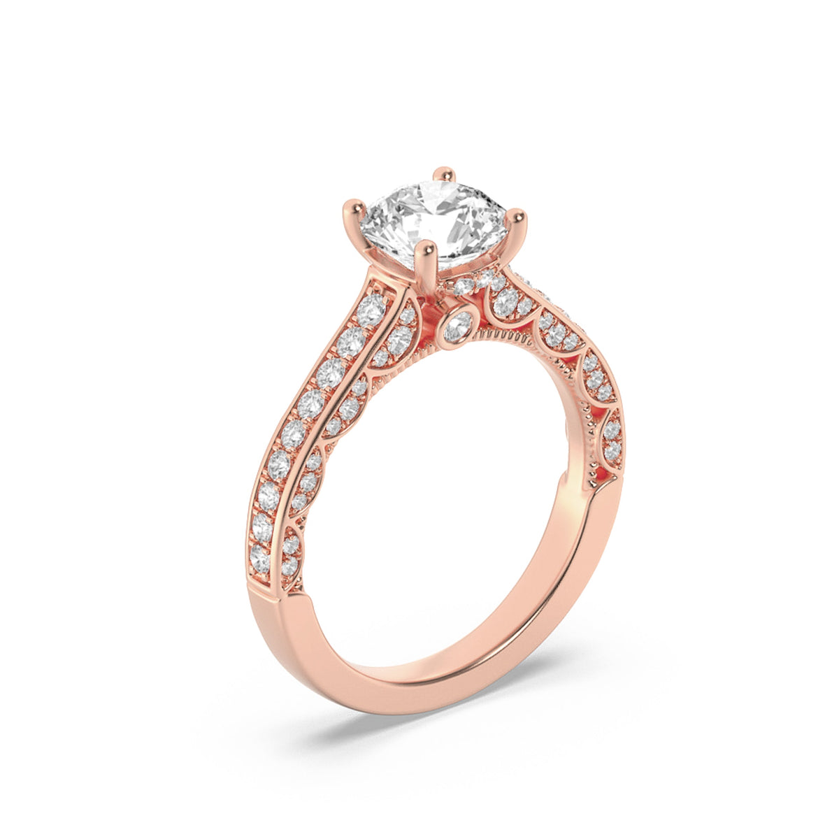 2CTW Round Lab-Grown Diamond Prong Accented Engagement Ring 69 Stones