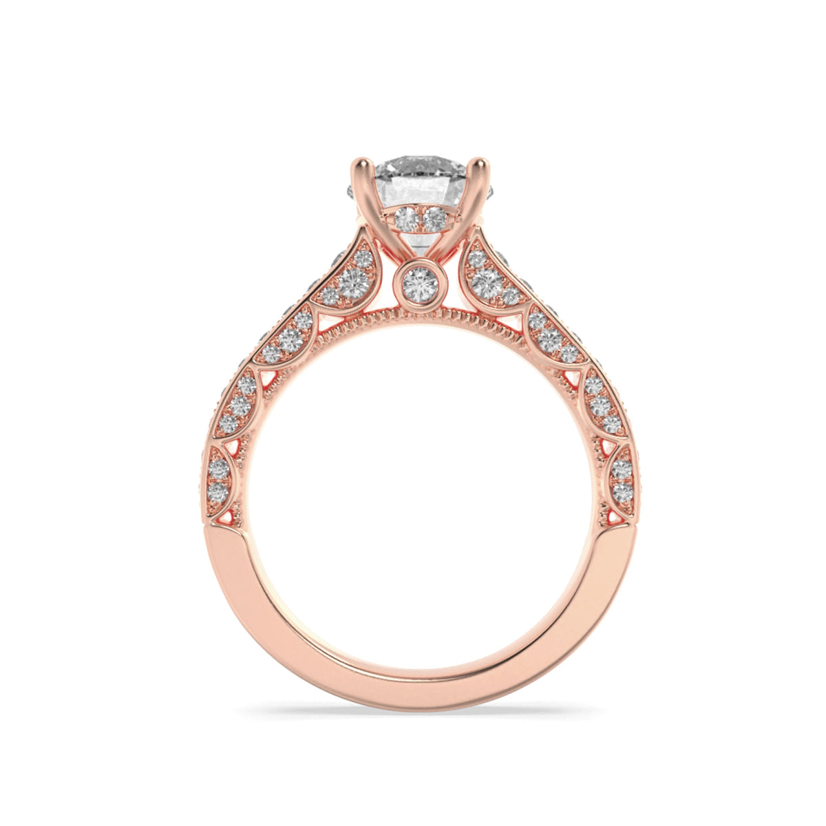 2CTW Round Lab-Grown Diamond Prong Accented Engagement Ring 69 Stones