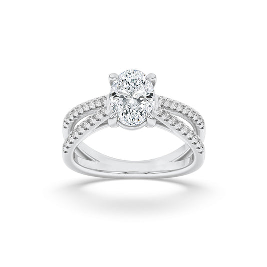 2CTW Oval Lab-Grown Diamond Prong Cross Shank Accented Engagement Ring 37 Stones