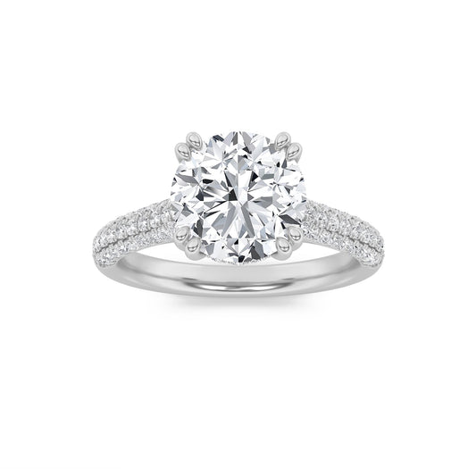 3CTW Round Lab-Grown Diamond Prong Triple Row Accented Engagement Ring 77 Stones