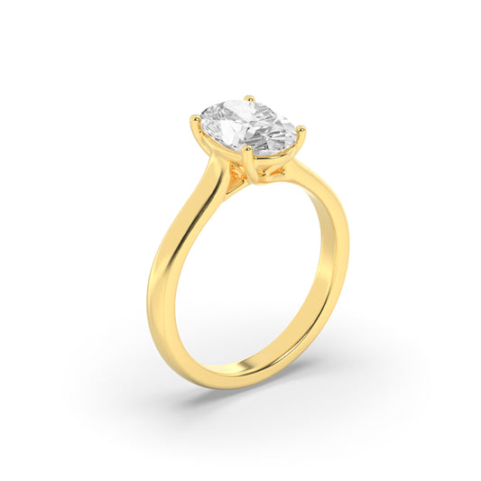 3CTW Oval Lab-Grown Diamond Prong Plain Cathedral Trellis Shank Solitaire Engagement Ring 1 Stone