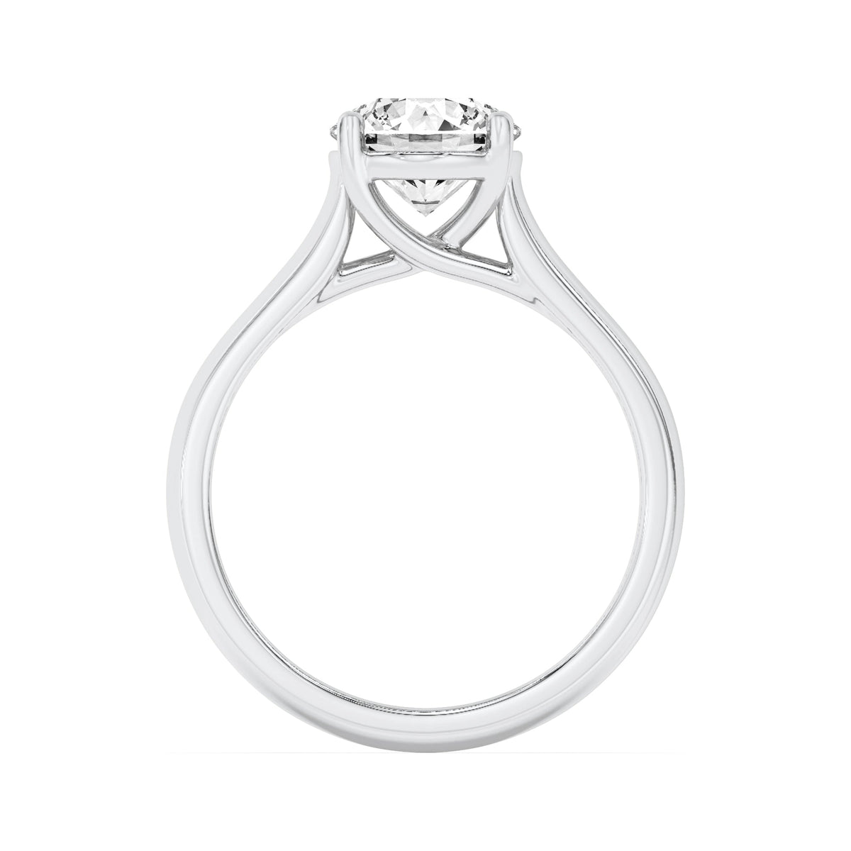 1CTW Round Lab-Grown Diamond Prong Plain Cathedral Trellis Shank Solitaire Engagement Ring 1 Stone