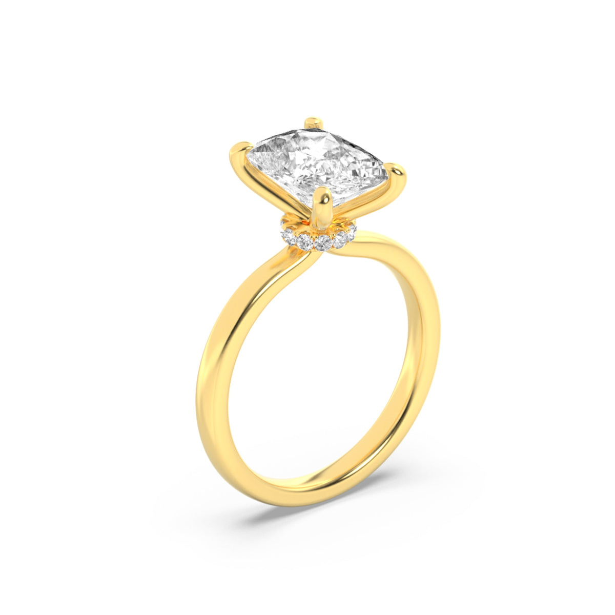 2CTW Elongated Cushion Lab-Grown Diamond Prong Hidden Halo Plain Shank Engagement Ring 14 Stones