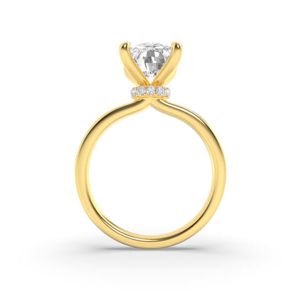 2CTW Elongated Cushion Lab-Grown Diamond Prong Hidden Halo Plain Shank Engagement Ring 14 Stones
