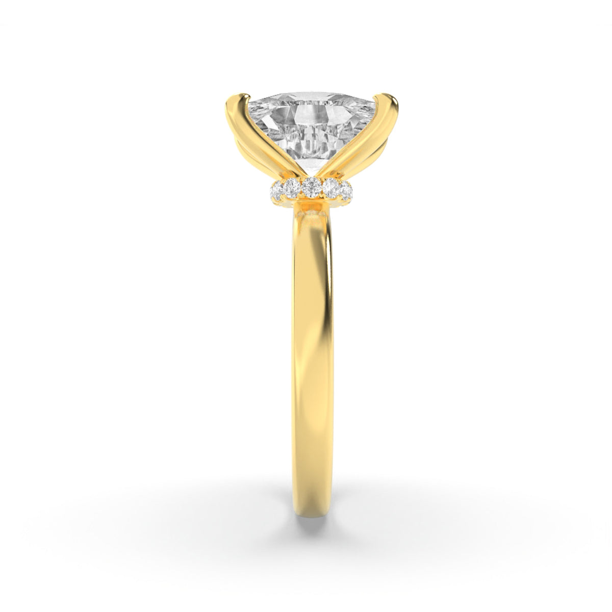 2CTW Elongated Cushion Lab-Grown Diamond Prong Hidden Halo Plain Shank Engagement Ring 14 Stones