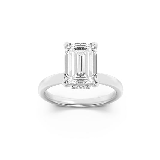 3CTW Emerald Lab-Grown Diamond Prong Hidden Halo Plain Shank Engagement Ring 16 Stones