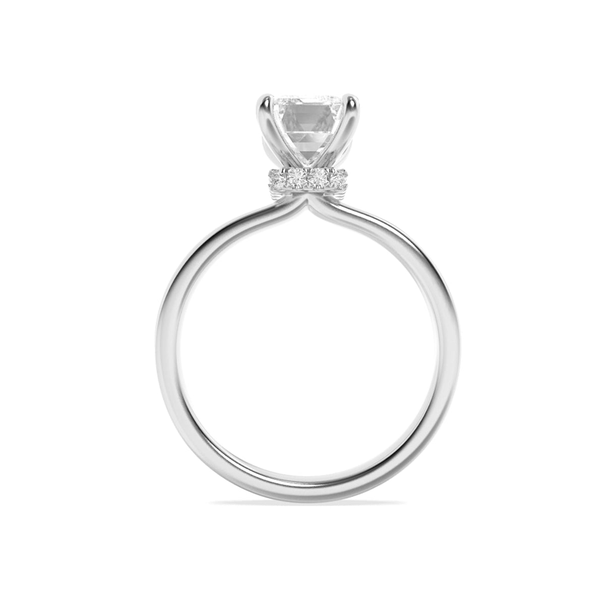 3CTW Emerald Lab-Grown Diamond Prong Hidden Halo Plain Shank Engagement Ring 16 Stones