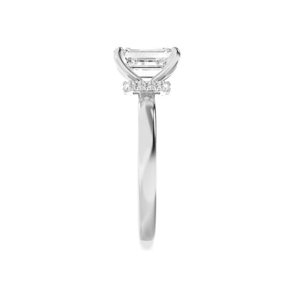 3CTW Emerald Lab-Grown Diamond Prong Hidden Halo Plain Shank Engagement Ring 16 Stones