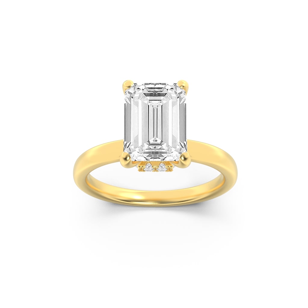 3CTW Emerald Lab-Grown Diamond Prong Hidden Halo Plain Shank Engagement Ring 16 Stones