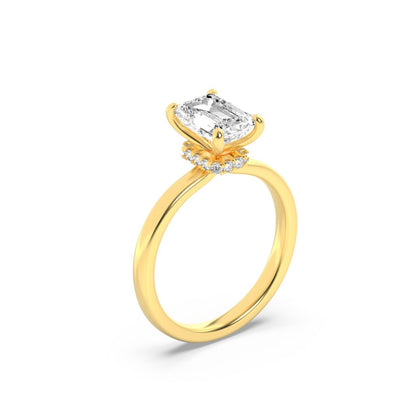 3CTW Emerald Lab-Grown Diamond Prong Hidden Halo Plain Shank Engagement Ring 16 Stones