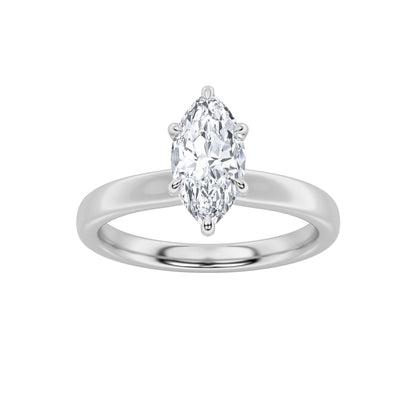 2CTW Marquise Lab-Grown Diamond Prong Hidden Halo Plain Shank Engagement Ring 15 Stones