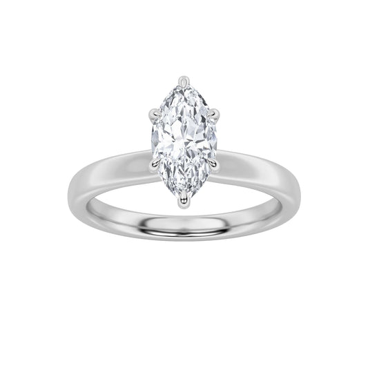 2CTW Marquise Lab-Grown Diamond Prong Hidden Halo Plain Shank Engagement Ring 15 Stones