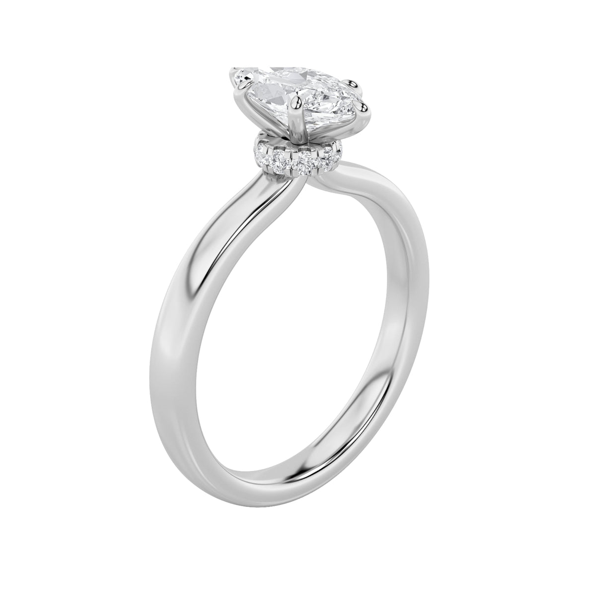 2CTW Marquise Lab-Grown Diamond Prong Hidden Halo Plain Shank Engagement Ring 15 Stones