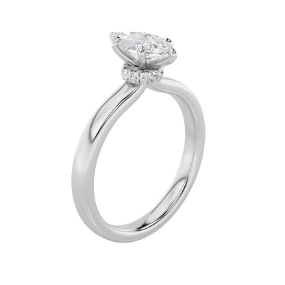 2CTW Marquise Lab-Grown Diamond Prong Hidden Halo Plain Shank Engagement Ring 15 Stones