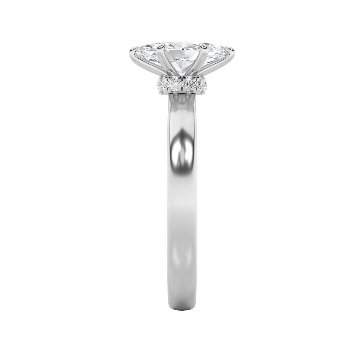 2CTW Marquise Lab-Grown Diamond Prong Hidden Halo Plain Shank Engagement Ring 15 Stones